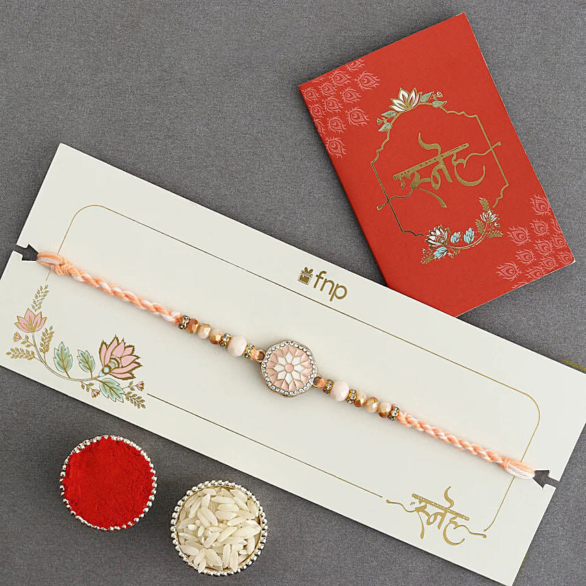 Rosy American Diamond Rakhi N Motichoor Laddoo