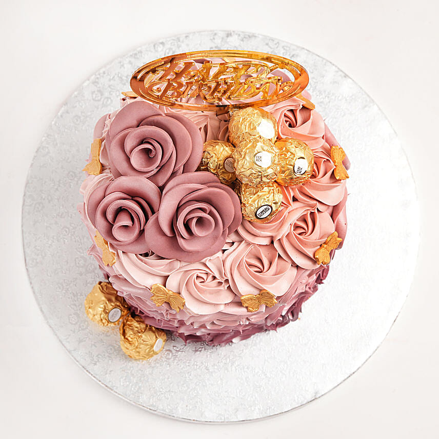 Rosy Birthday Vanilla Cake