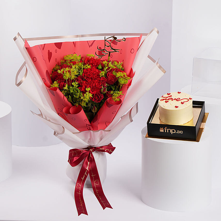 Scarlet Love Bouquet with Red Velvet Cake