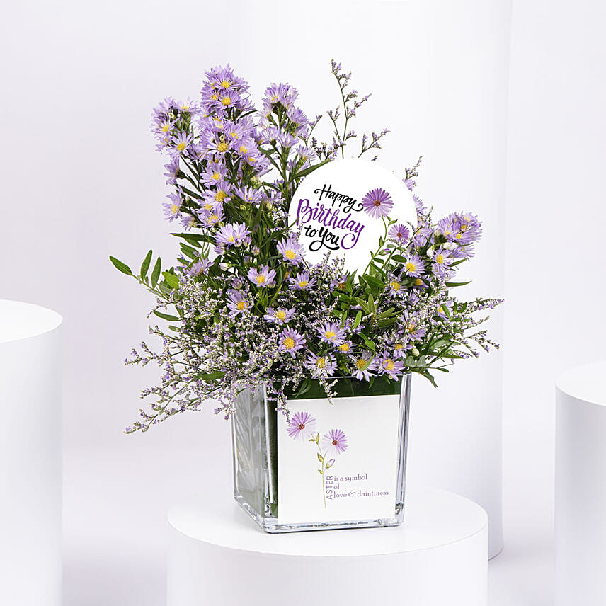 Birthday Aster Flowers in Vase