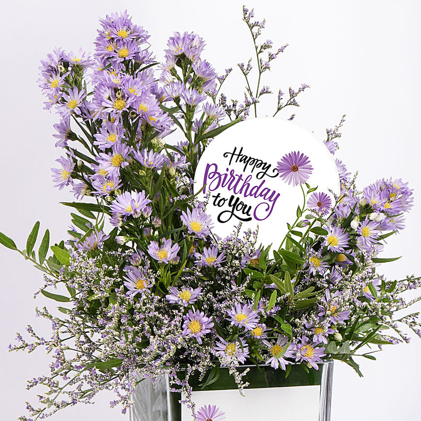Birthday Aster Flowers in Vase