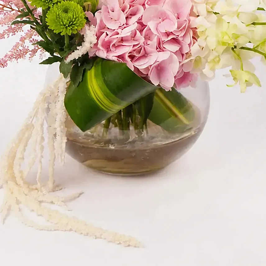 Serene Bloom Arrangement in Glass Vase
