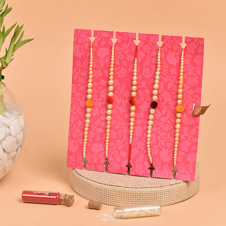 Set of 5 Rakhi with Lucky Bamboo Plant