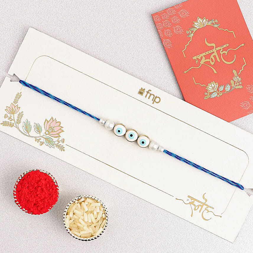 Simplistic Blue Evil Eye Rakhi N Rasgulla