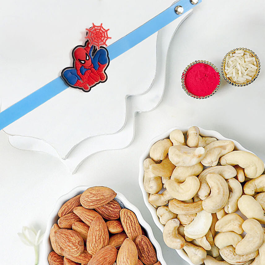 Spider Hero Rakhi With Cashews And Almonds