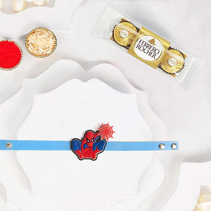 Spider Hero Rakhi With Ferrero Rocher 3 Pcs