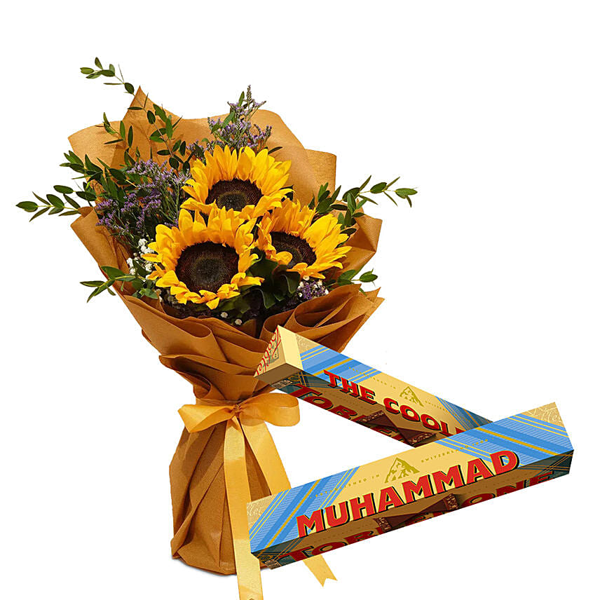 Sunflower Bouquet with Personalised Toblerone