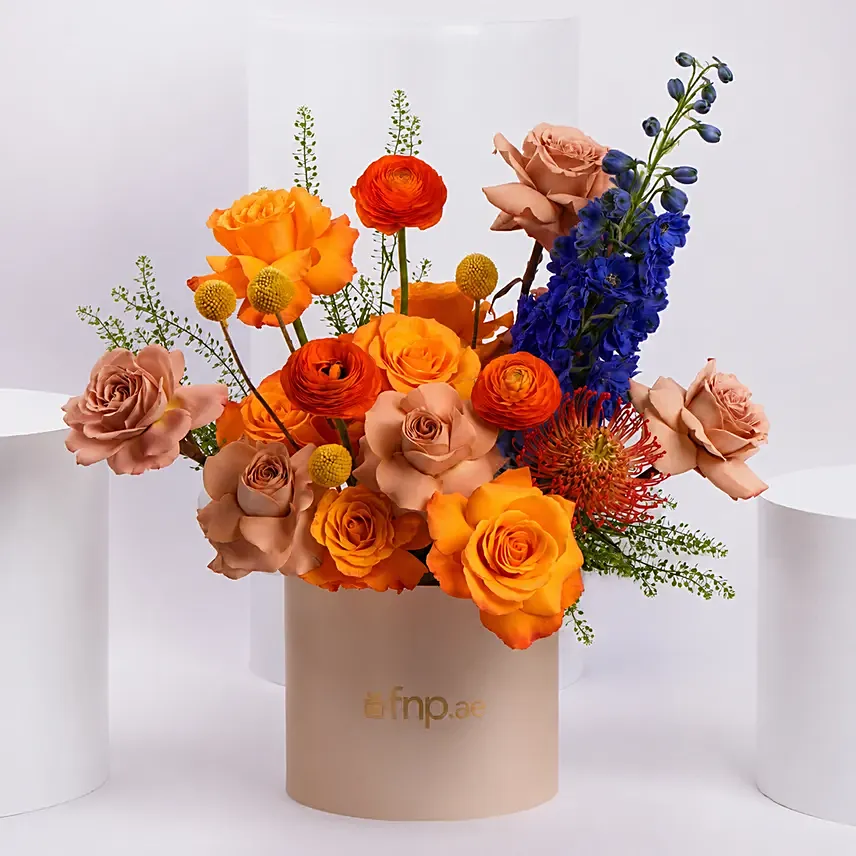 Sunset Ranunculus And Rose Floral Box Gift