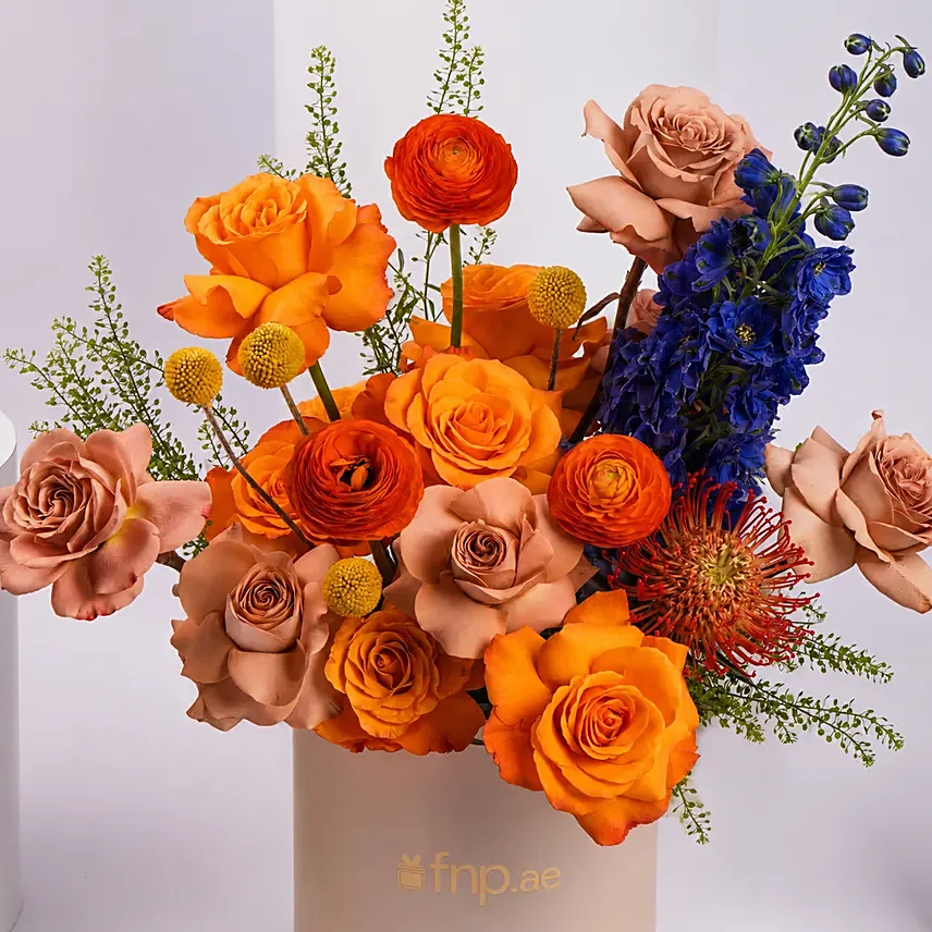 Sunset Ranunculus And Rose Floral Box Gift