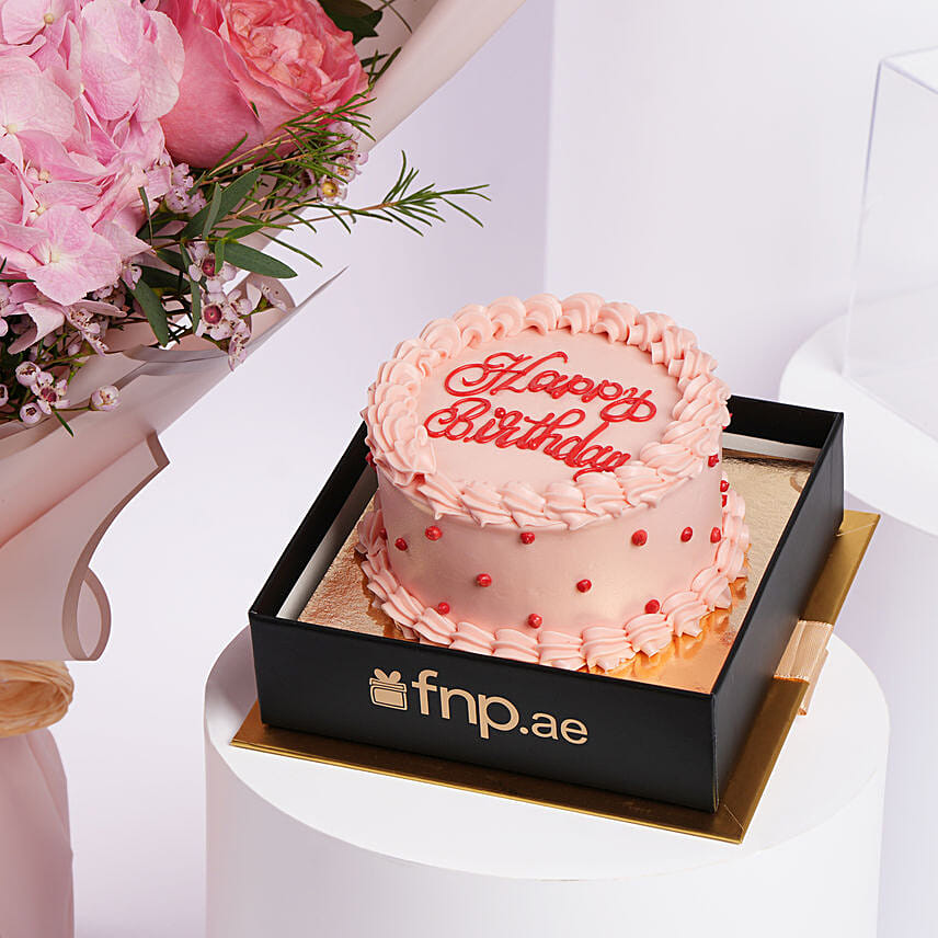 Sweet Pink Roses with Red Velvet Cake
