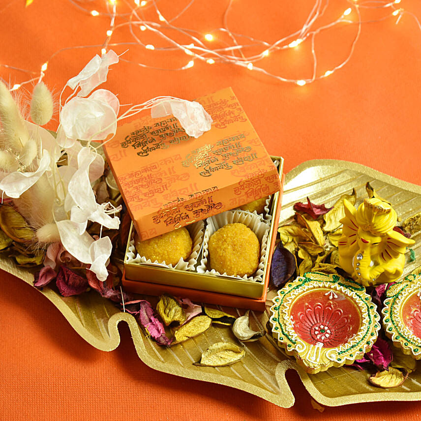 Sweets Ganesha and Diyas Platter