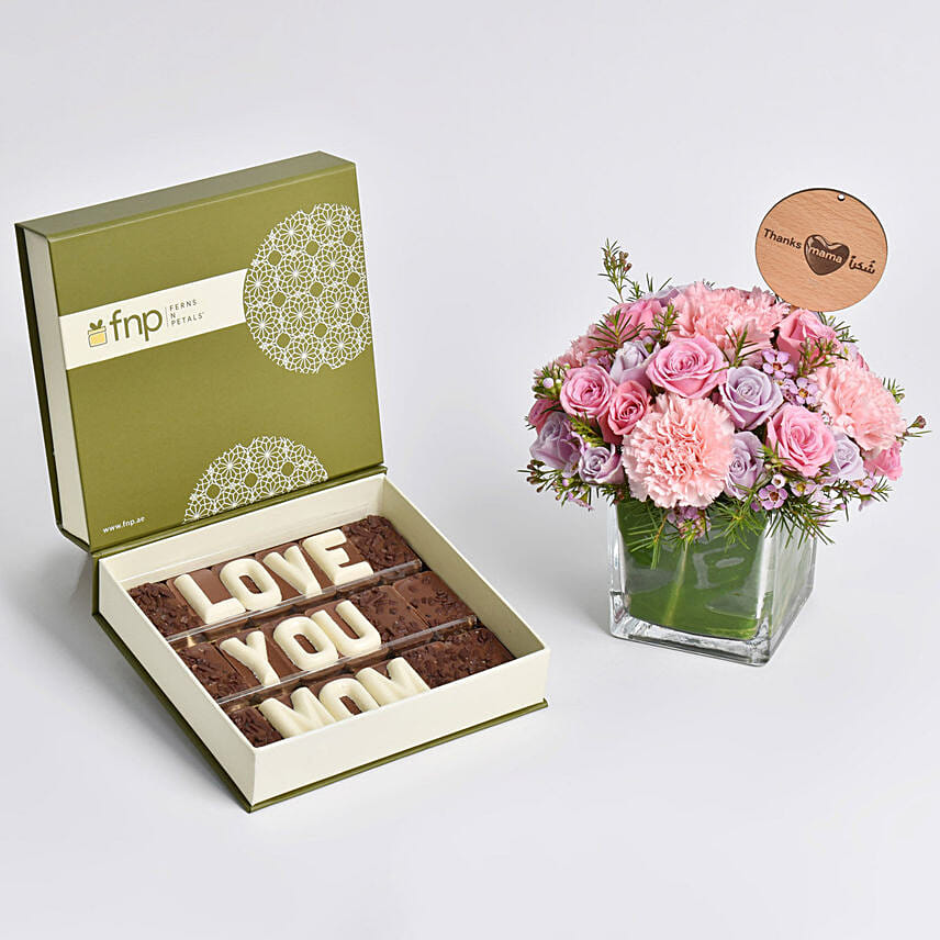 Thanks Mama Flowers Arrangement With Chocolates