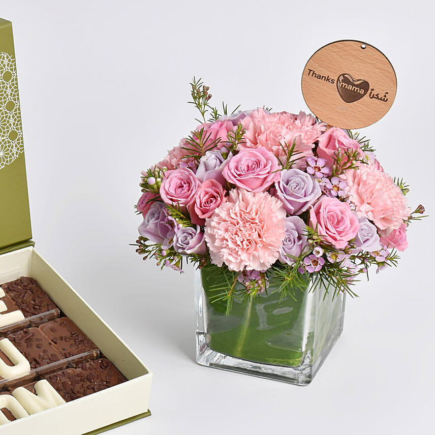 Thanks Mama Flowers Arrangement With Chocolates