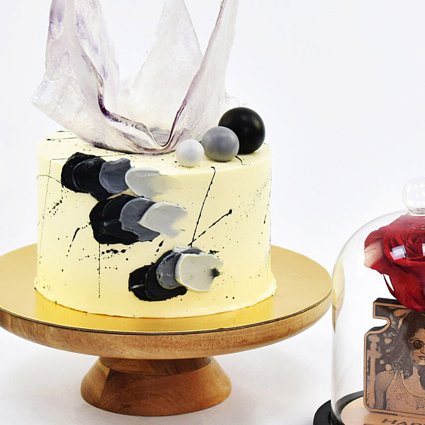 Tiers of Joy Delectable Chocolate Cake with Personalised Forever Rose