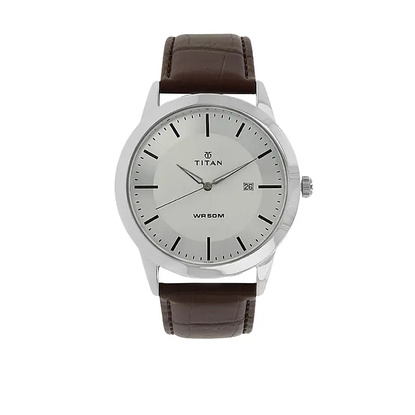 Titan Classic Silver Dial Leather Strap Watch For Him