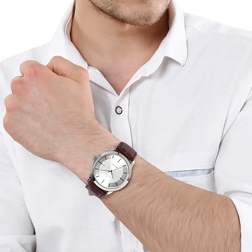Titan Classic Silver Dial Leather Strap Watch For Him