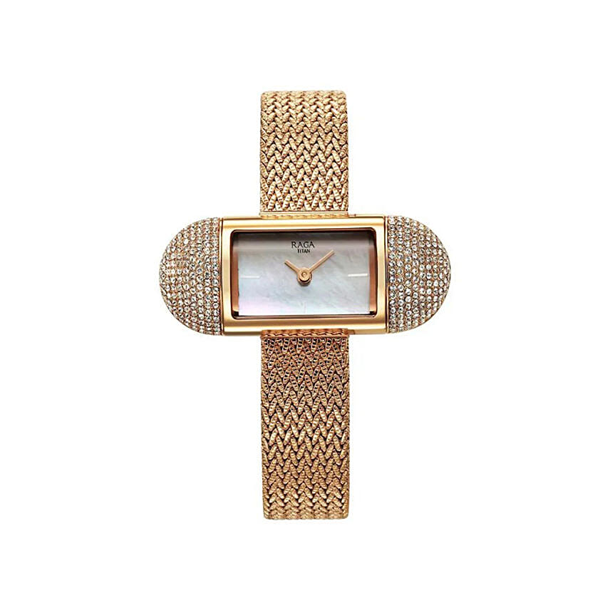 Titan Raga Mother of Pearl Analog Watch with Ring for Her