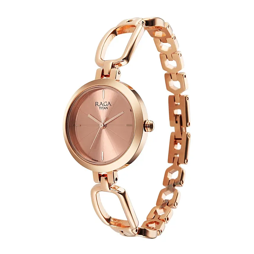 Titan Raga Watch For Her: Rose Gold, Vase & Flowers