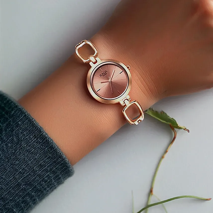 Titan Raga Watch For Her: Rose Gold, Vase & Flowers