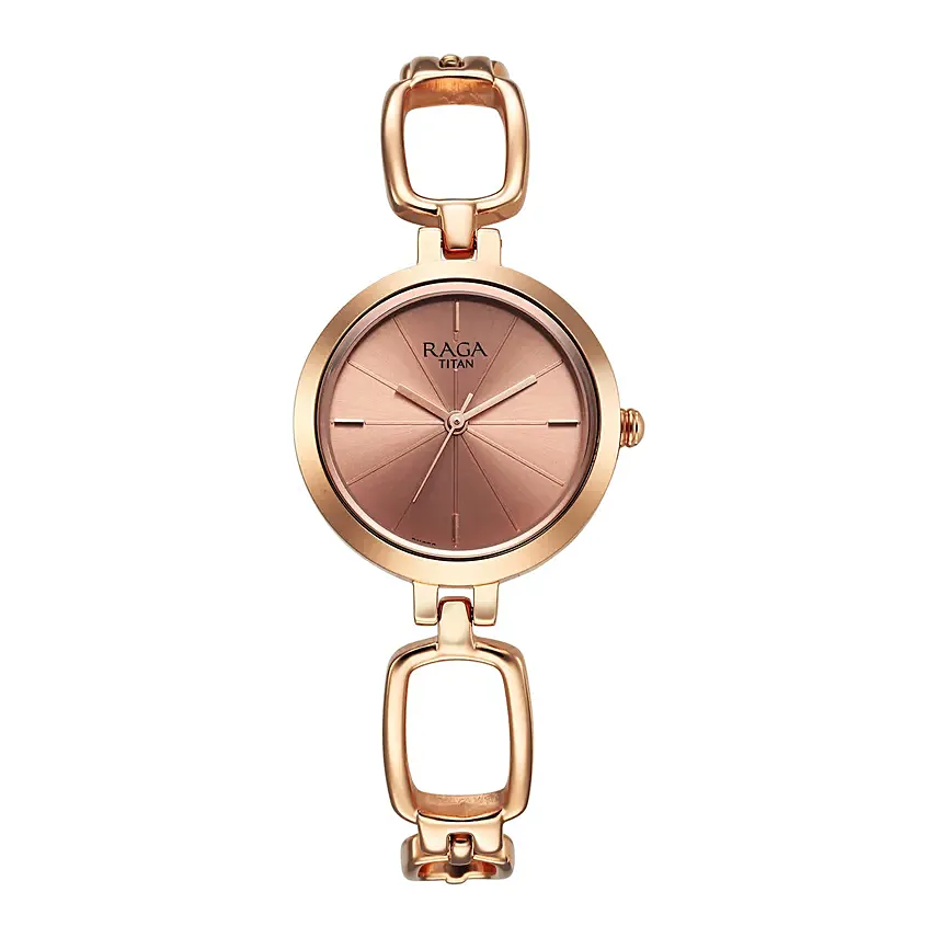 Titan Raga Watch For Her: Rose Gold, Vase & Flowers