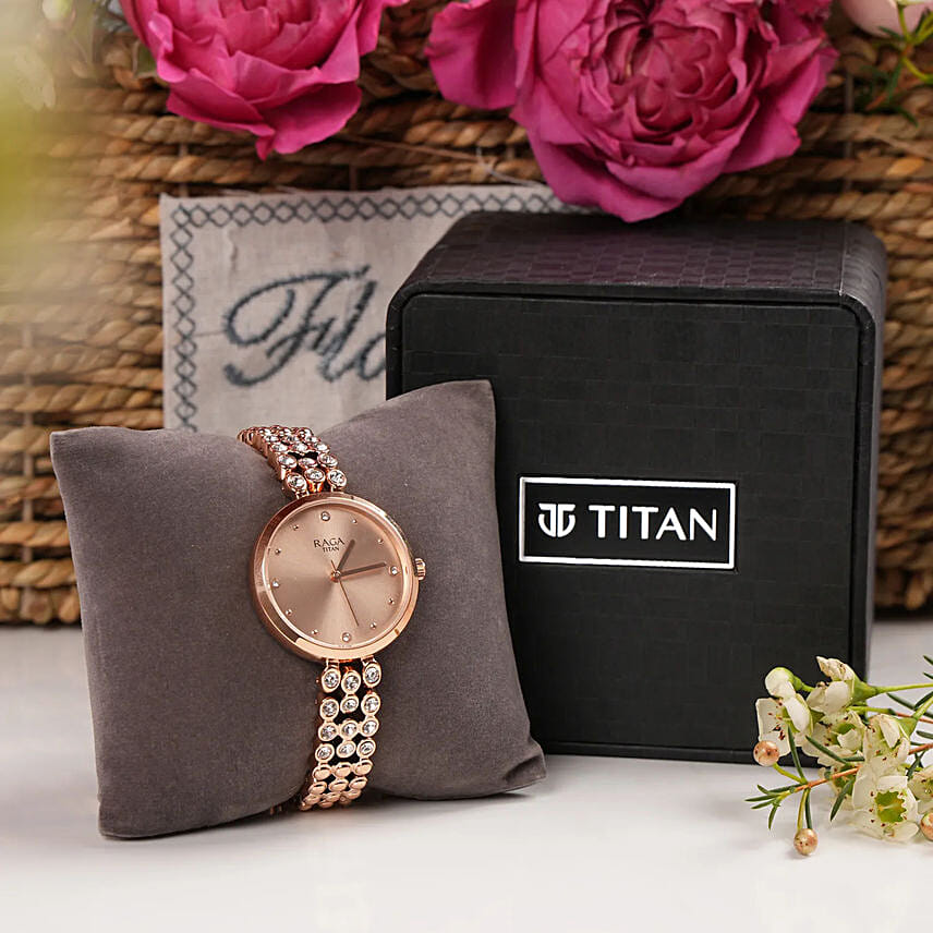 Titan Watch With Romantic Blooms Gift For Her