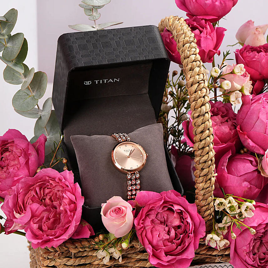 Titan Watch With Romantic Blooms Gift For Her