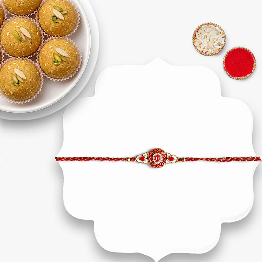 Traditional Meenakari Rakhi With Besan Laddoo