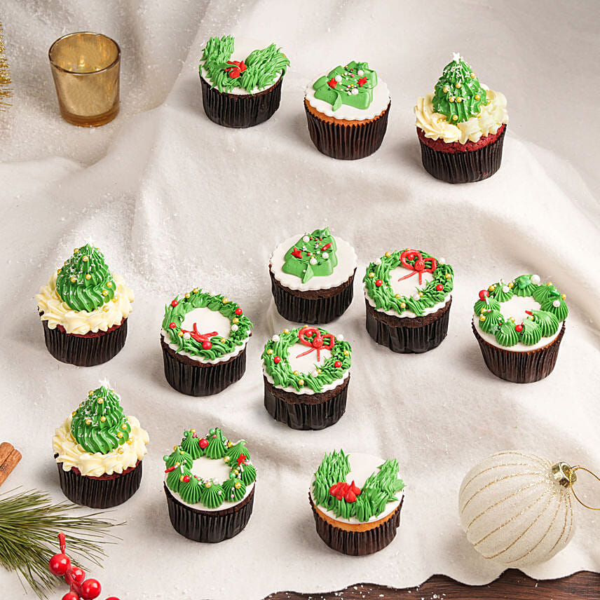 Tree And Wreath Cupcakes 12 Pcs