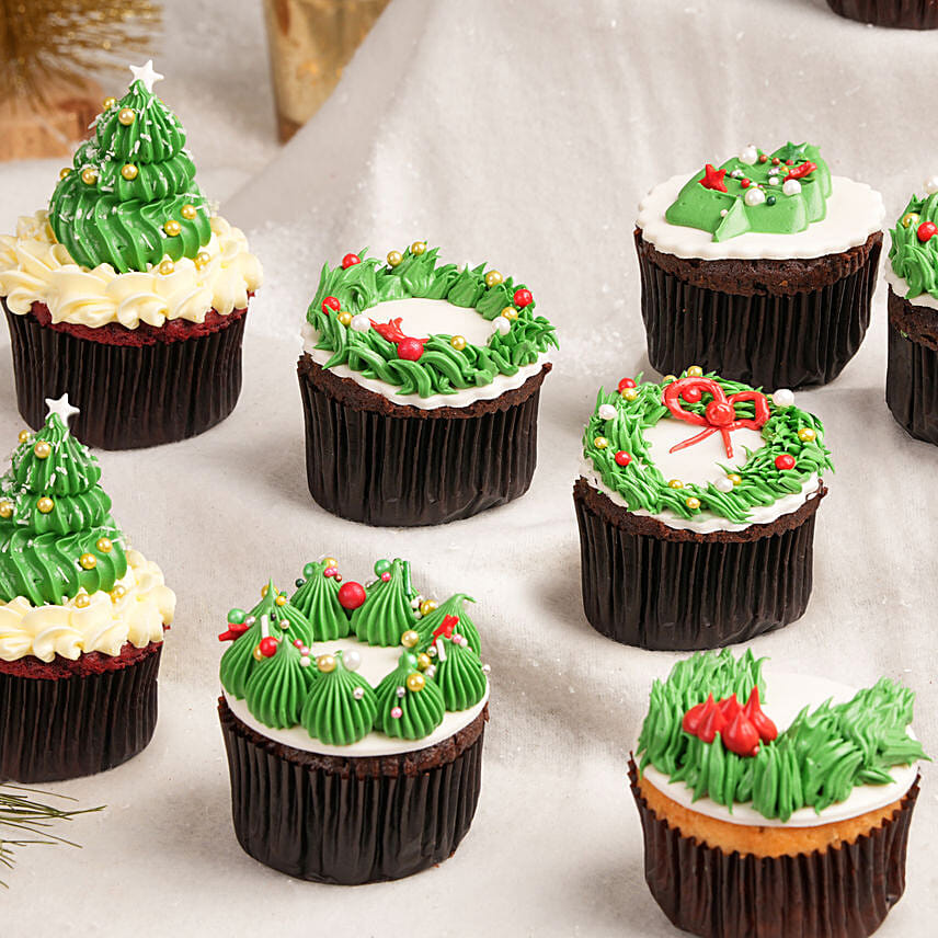 Tree And Wreath Cupcakes 12 Pcs