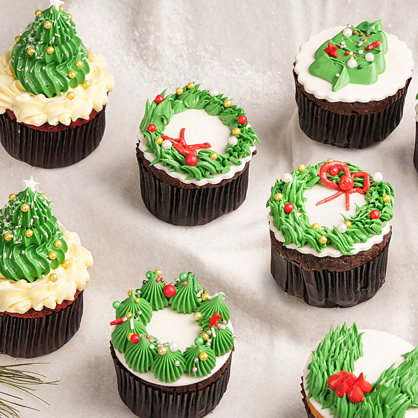 Tree And Wreath Cupcakes 12 Pcs