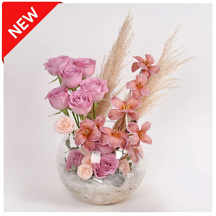 Tulips and Roses in Fish Bowl