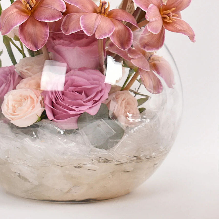 Tulips and Roses in Fish Bowl