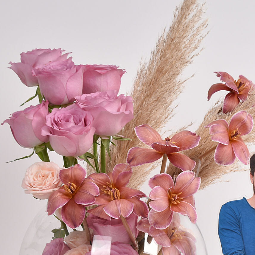 Tulips and Roses with Anniversary LED Photo Lamp