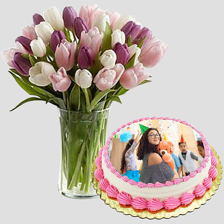 Tulips & Vanilla Cake Combo