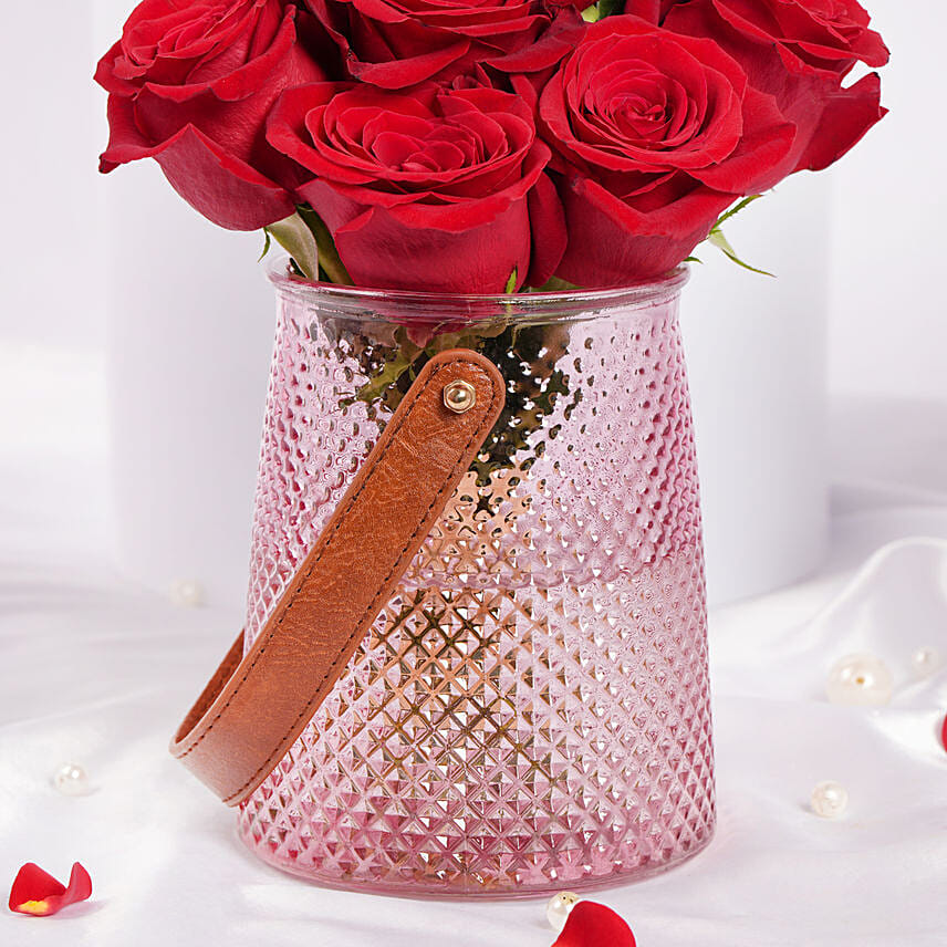 Valentines 10 Red Roses in Designer Vase