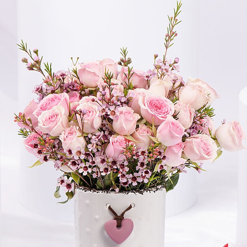 Valentines Pink Spray Roses in a Vase