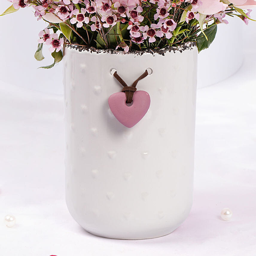 Valentines Pink Spray Roses in a Vase