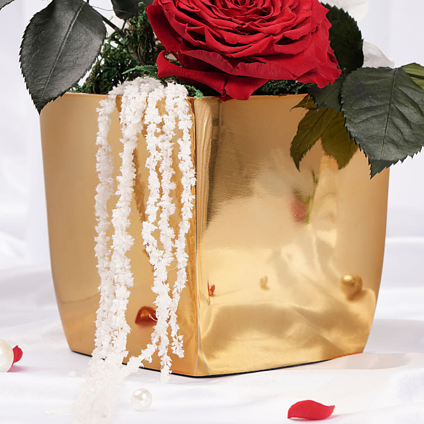 Red Forever Rose Large Gold Metal Vase