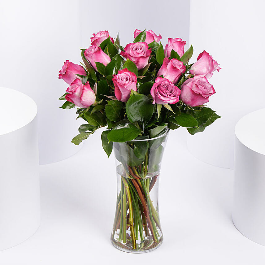 Vase Of 12 Mystic Purple Roses