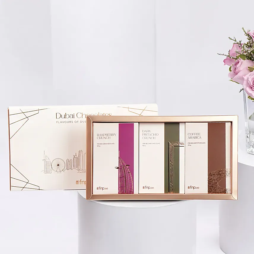 Vase Of Royal Purple Roses With Dubai Chocolates