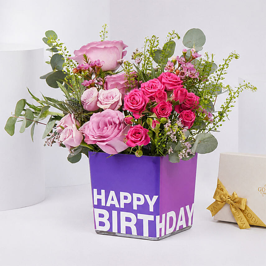 Vibrant Flowers and Godiva Chocolates For Birthday