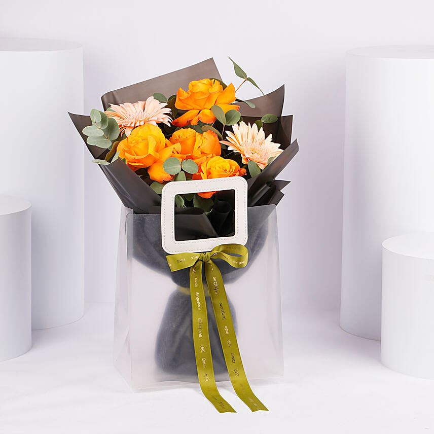 Vibrant Orange Rose And Gerbera Bouquet