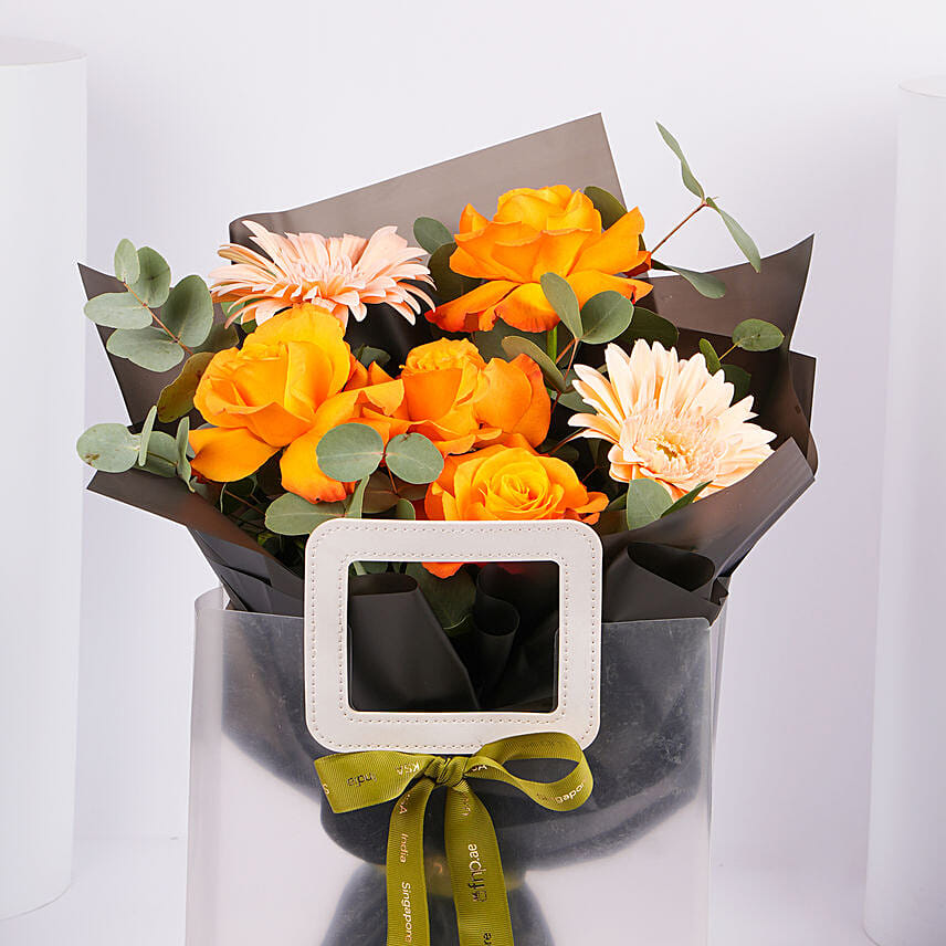 Vibrant Orange Rose And Gerbera Bouquet