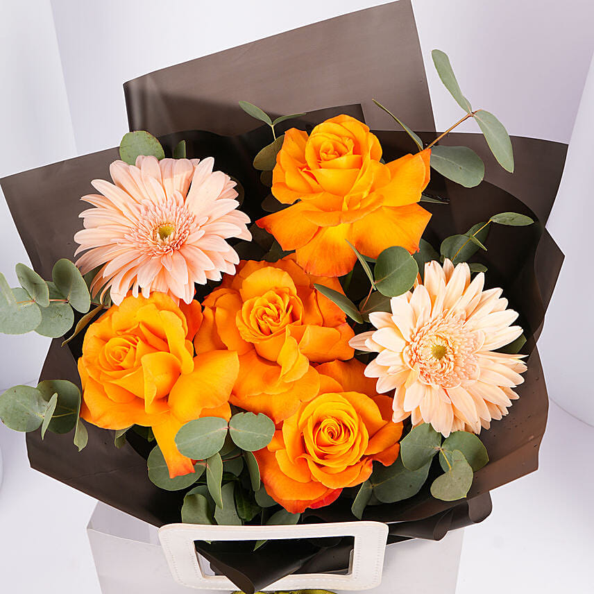 Vibrant Orange Rose And Gerbera Bouquet