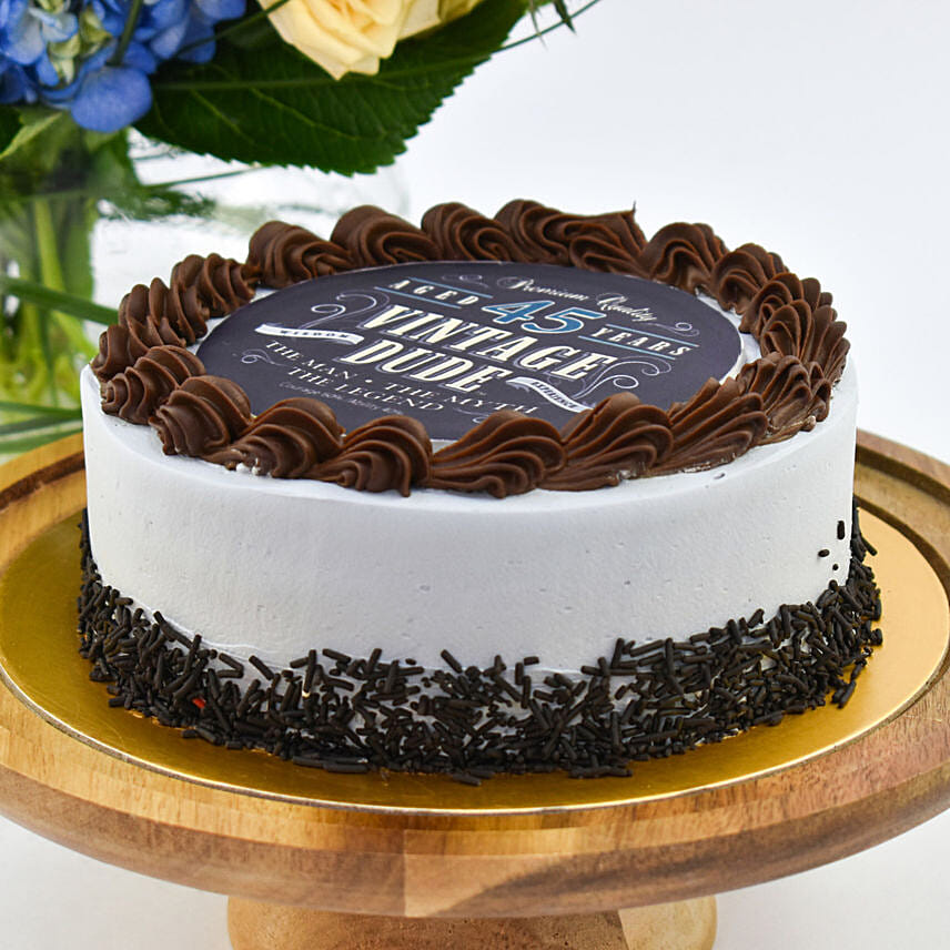 Vintage Dude Birthday Cake and Flowers