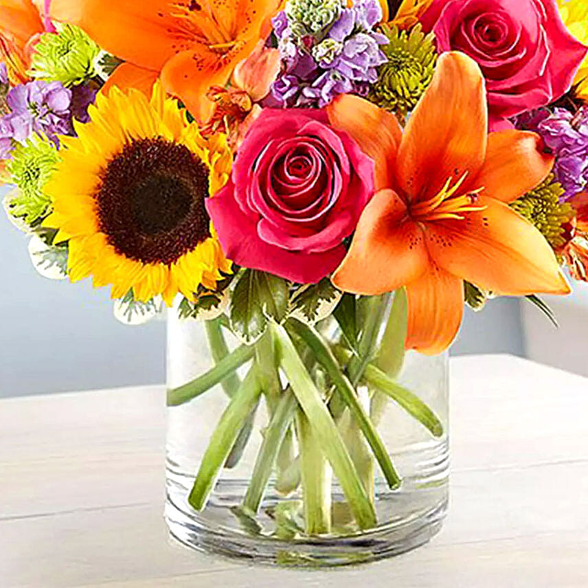 Vivid Bunch Of Flowers In Vase