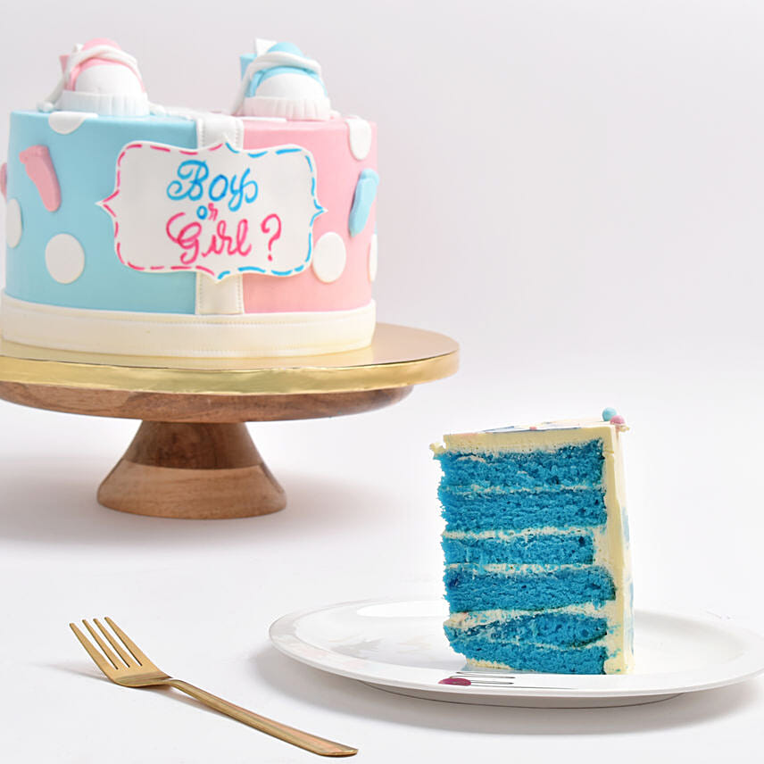Wheels Or Heels Gender Reveal Cake With Blue Filling