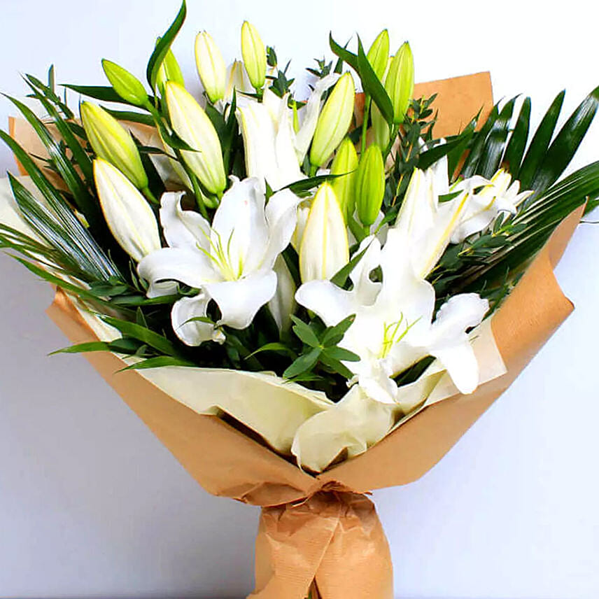 White Beauty Lilies Bouquet Deluxe