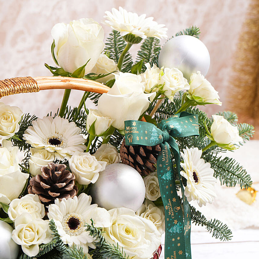White Wineter Flowers Basket