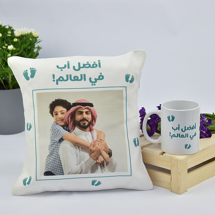 مج مع وسادة هدية للأب مطبوع عليهما صورة حسب الطلب